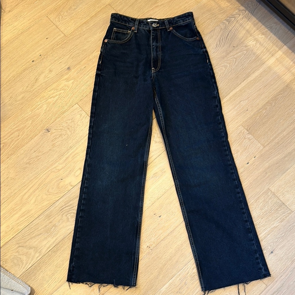 Zara Washed Black Wide Leg Jeans
